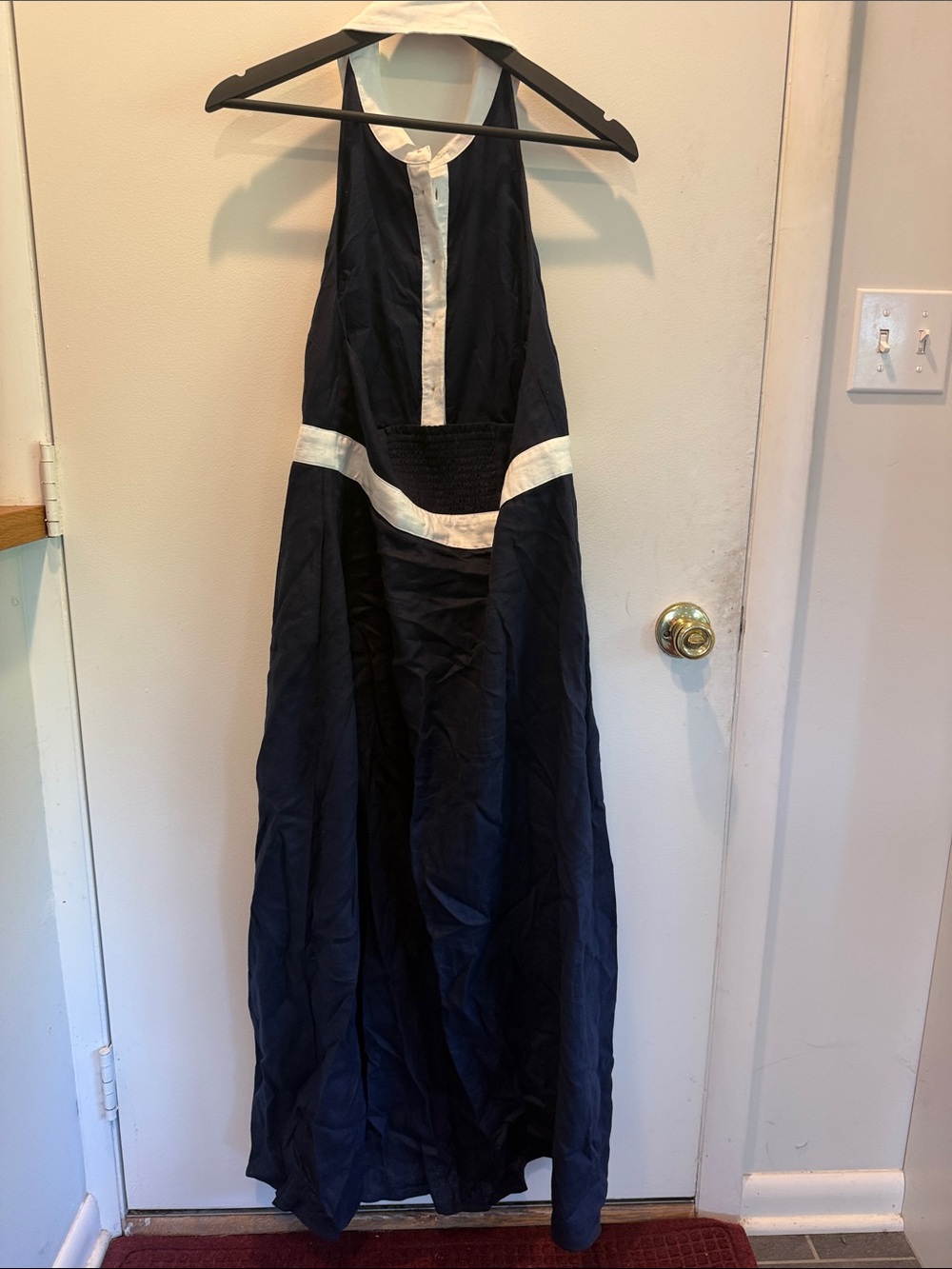 Boden Navy and White Halter Midi Dress with Button-Front - Picture 4 of 4